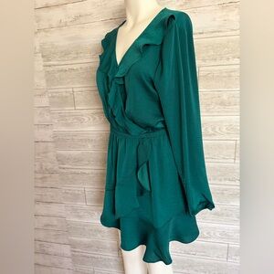 Express Emerald Green Ruffle Wrap Long Sleeve Dress